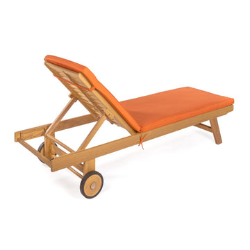 Mallorca 77.56"x23.62" Modern Classic Adjustable Acacia Wood Chaise Outdoor Lounge Chair with Cushion & Wheels - JONATHAN Y